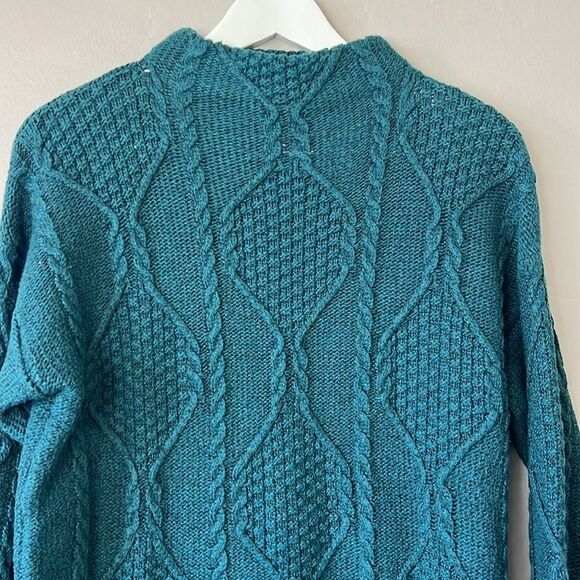 St John Bay winter knitted sweater royal green high necklines design ropes front - Picture 4 of 9